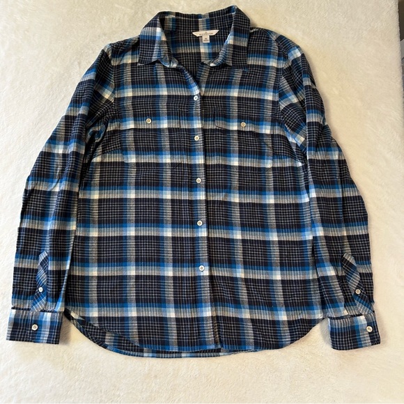 L.L. Bean Tops - 3/$25 L.L. Bean Flannel Shirt Size 10 Blue Plaid Button Long Sleeve Pockets